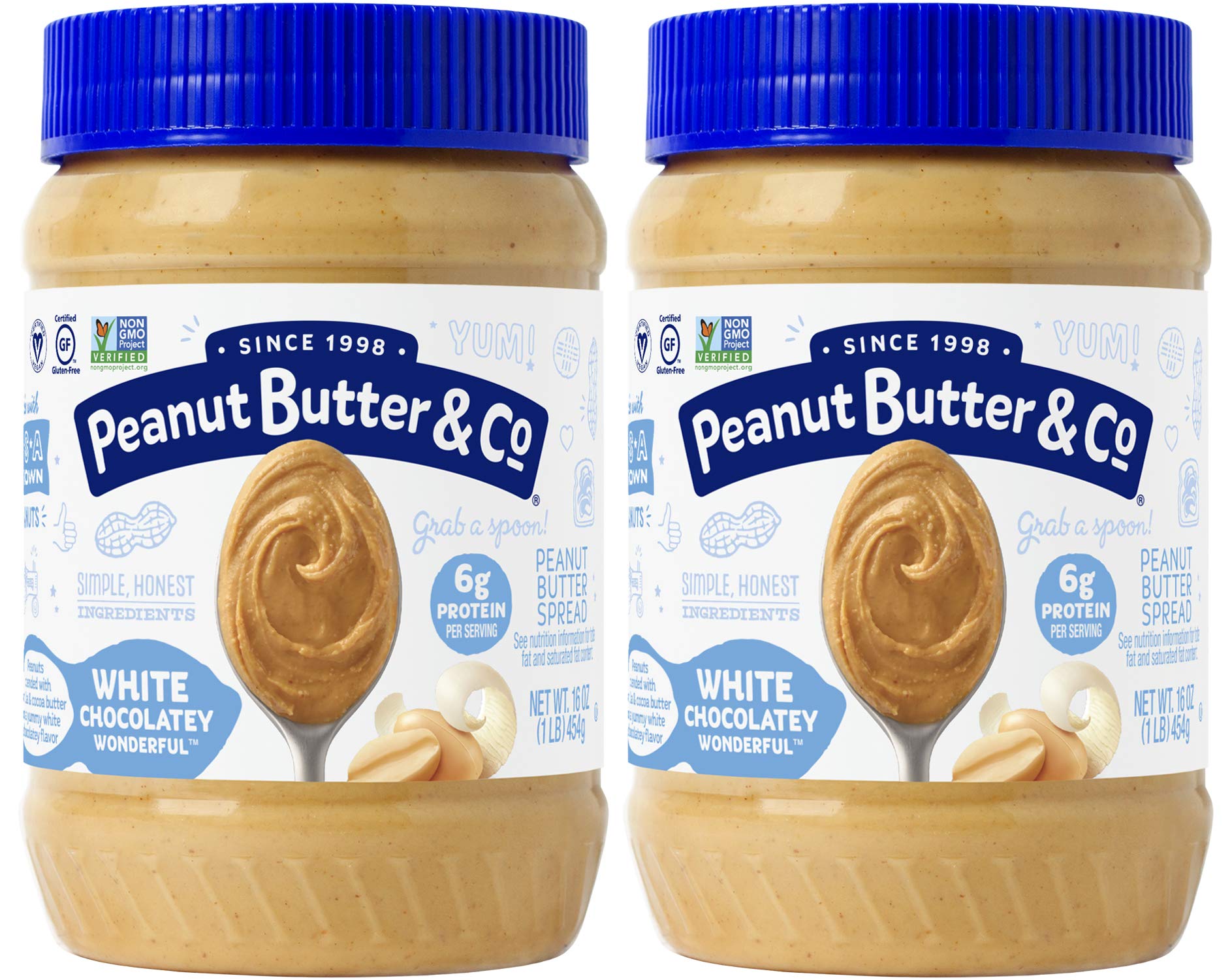 Peanut Butter & Co. White Chocolatey Wonderful Peanut Butter, Non-Gmo Project Verified, Gluten Free, Vegan, 16 Ounce (Pack Of 2)