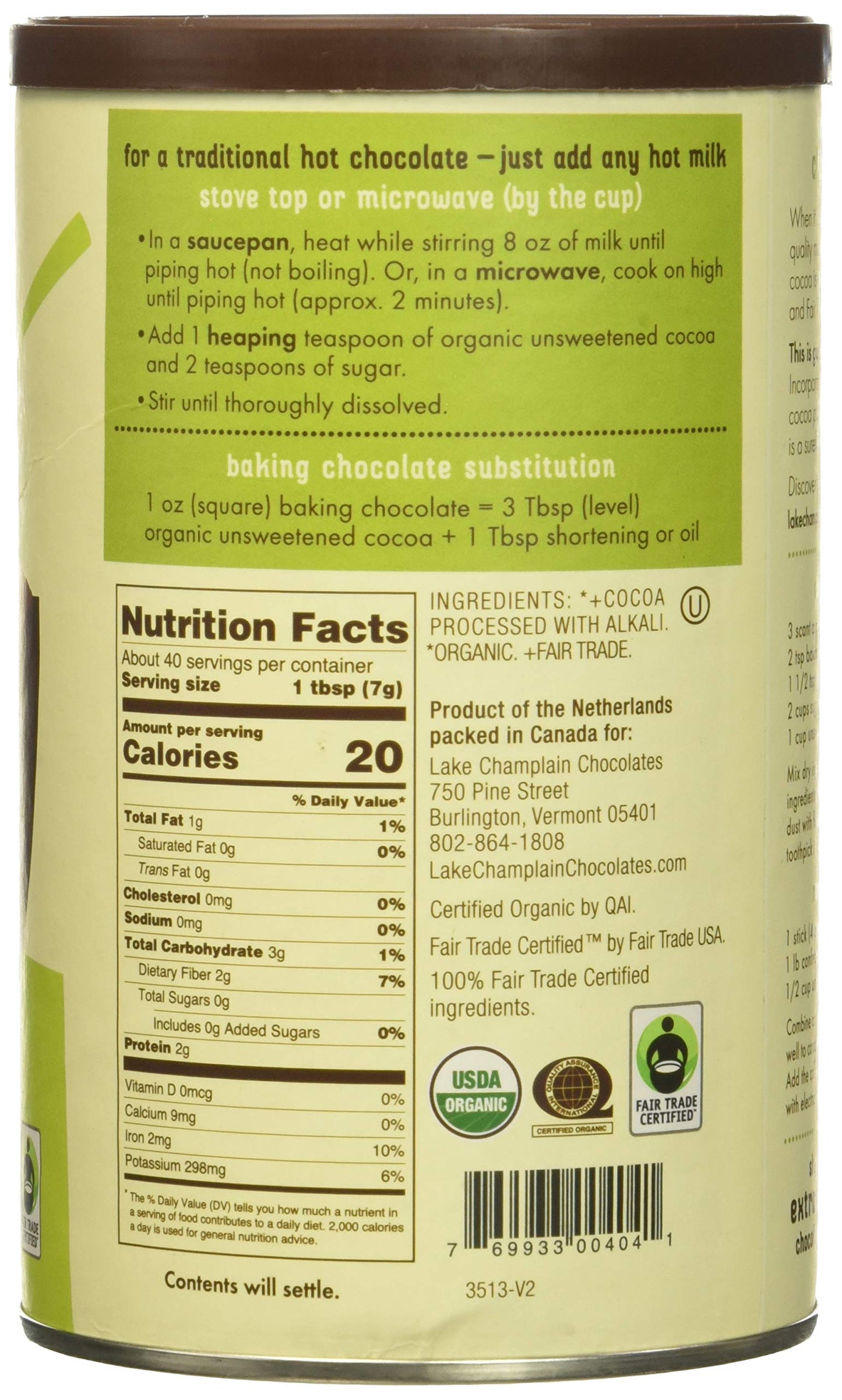 Lake Champlain Chocolates Unsweetened Organic Cocoa, 10 Oz