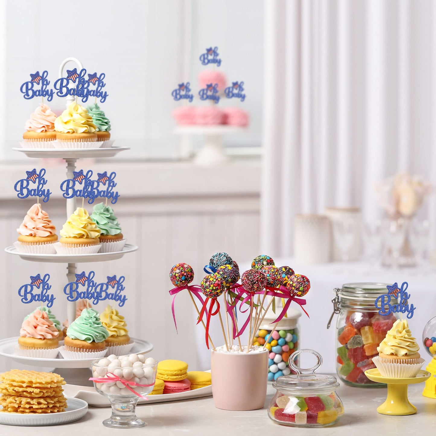Gyufise 24Pcs Independence Day Cupcake Toppers 4Th Of July Oh Baby Cupcake Picks For Independence Day Babyshower Party Cake Deco