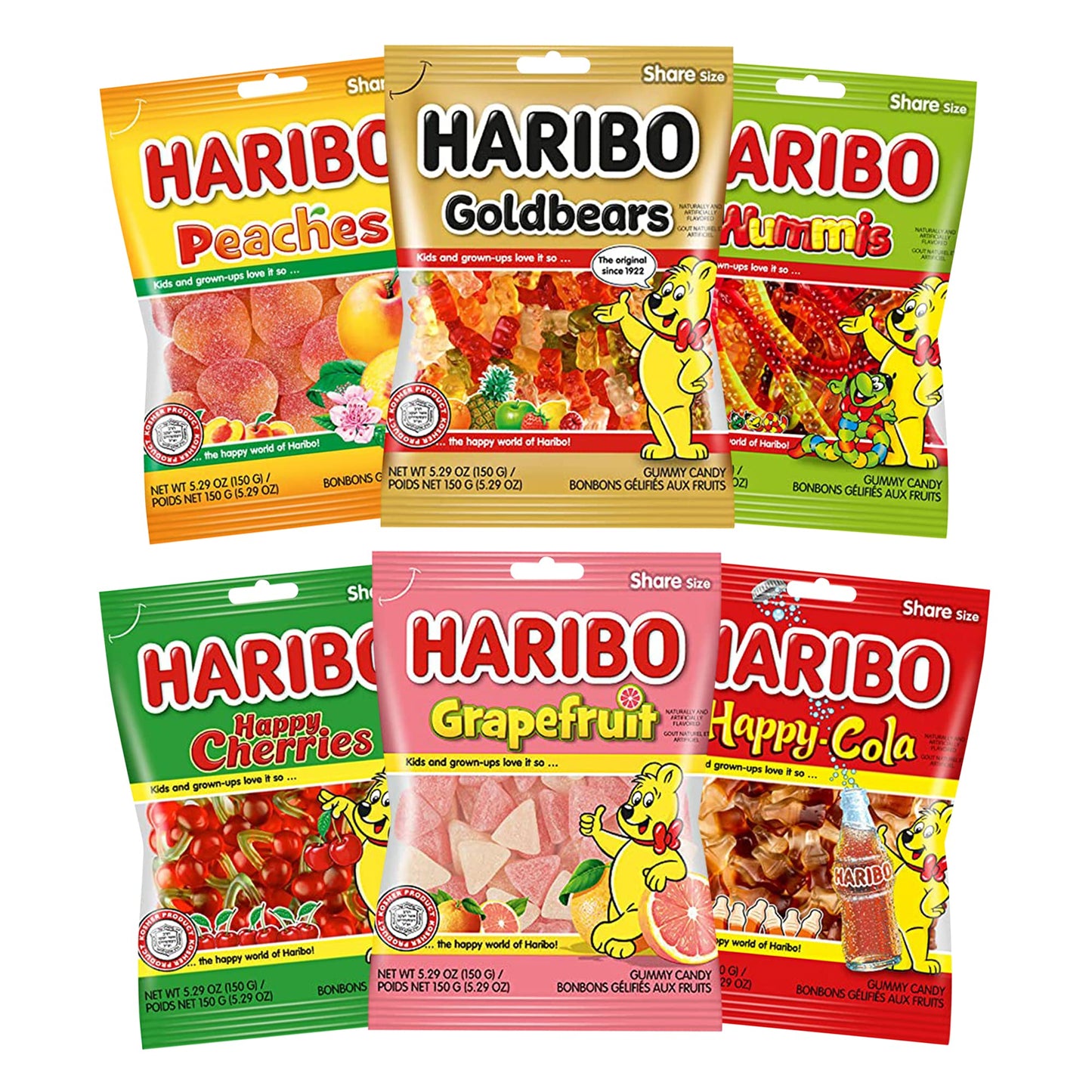 Only Kosher Candy Haribo Assorted Variety Pack, Kosher Certified Gummy Candy, Share Size, 5.29 Oz Pack (Pack Of 6)