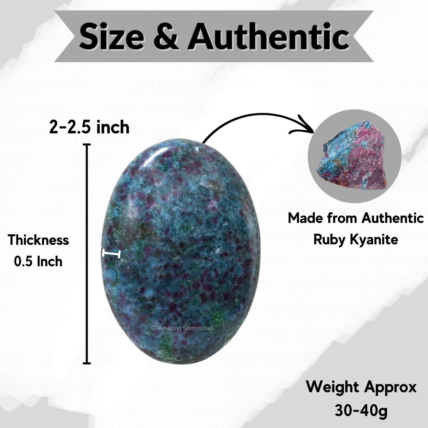 Ruby In Kyanite Palm Stone - Massage Worry Stone For Natural Body Chakra Balancing, Reiki Healing And Crystal Grid