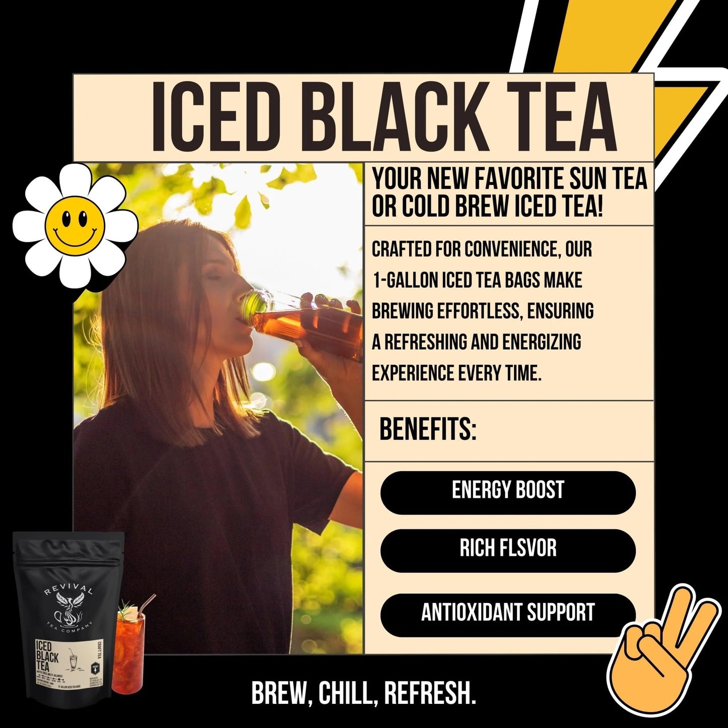 Revival Tea Company Iced Black Tea - 1 Gallon Sachets - Black Tea Blend Of Ceylon, Assam And Keemun Black Teas - 15 Count