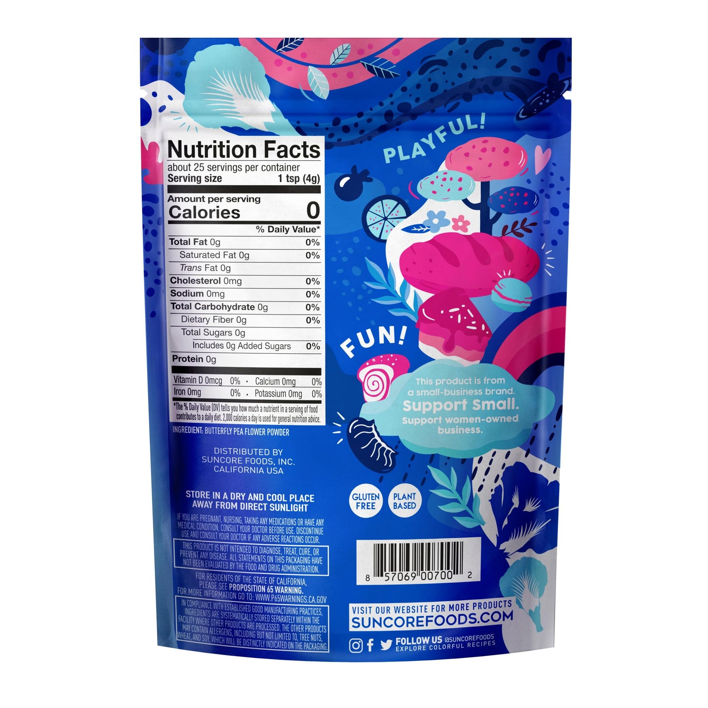 Suncore Foods Blue Butterfly Pea Powder, Blue Food Coloring Powder, Gluten-Free, Non-GMO, 3.5oz (2 Pack)