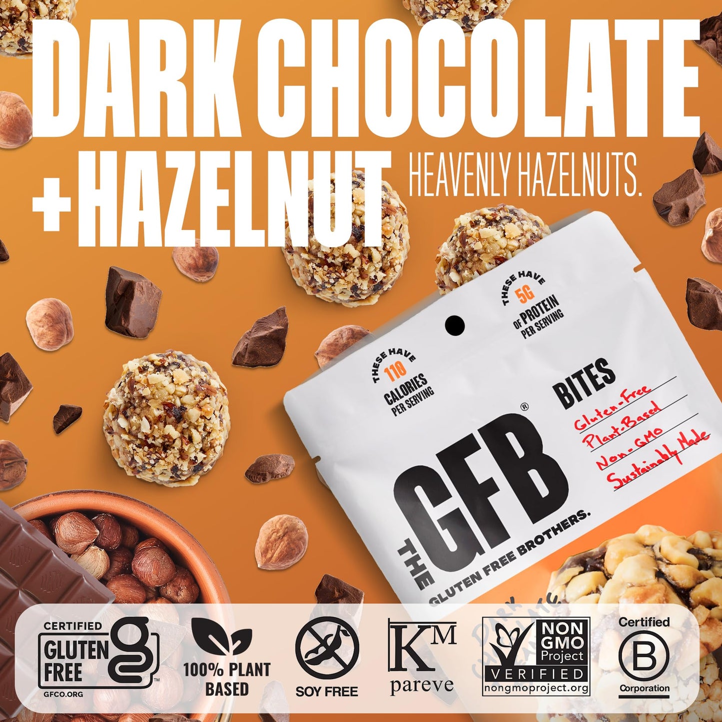 The Gluten Free Brothers Dark Chocolate Hazelnut Bites - Grain Free Protein Balls - Non Gmo, Soy Free, Vegan - Paleo Friendly Sn