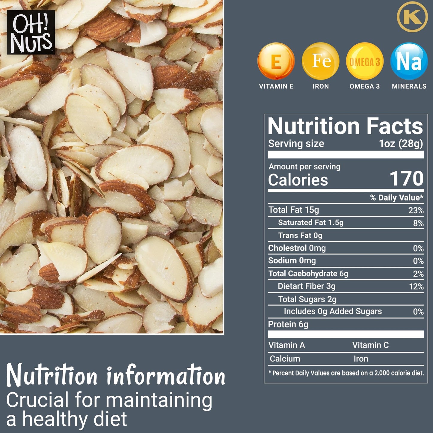 Almond Slices | Raw - 100% Natural | 1.5 Lb | Natural Sliced Almonds | Packed In New York Zip-Seal Bag For Exceptional Freshness By Oh Nuts