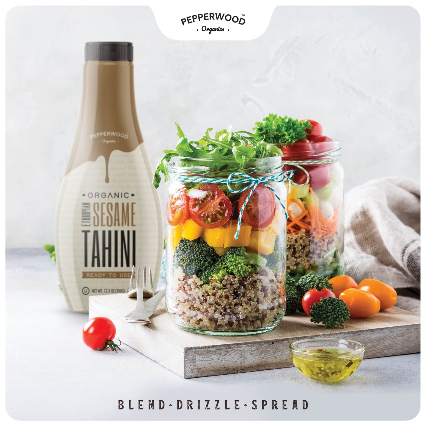 Organic Ethiopian Sesame Tahini - Squeezable Creamy & Ready Tahini Paste 12.3 Ounce (2-Pack) - Hulled, Unsalted, Non-GMO, Gluten