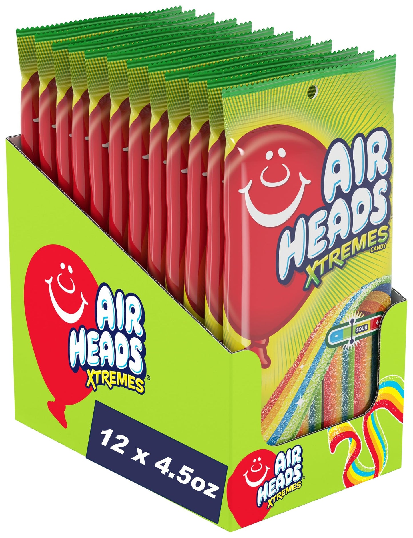 Airheads Xtremes Belts, Halloween Trick Or Treat Sweetly Sour Candy, Rainbow Berry, Individually Wrapped Bulk Candy For Adults &