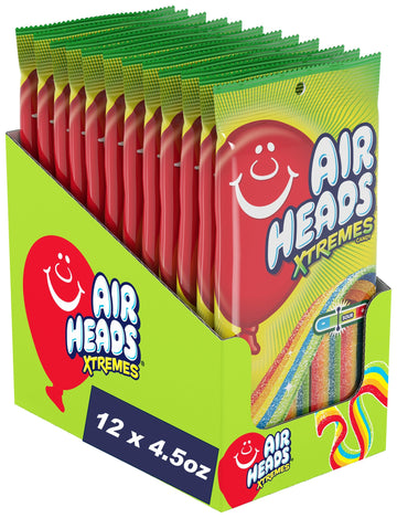 Airheads Xtremes Belts, Halloween Trick Or Treat Sweetly Sour Candy, Rainbow Berry, Individually Wrapped Bulk Candy For Adults &