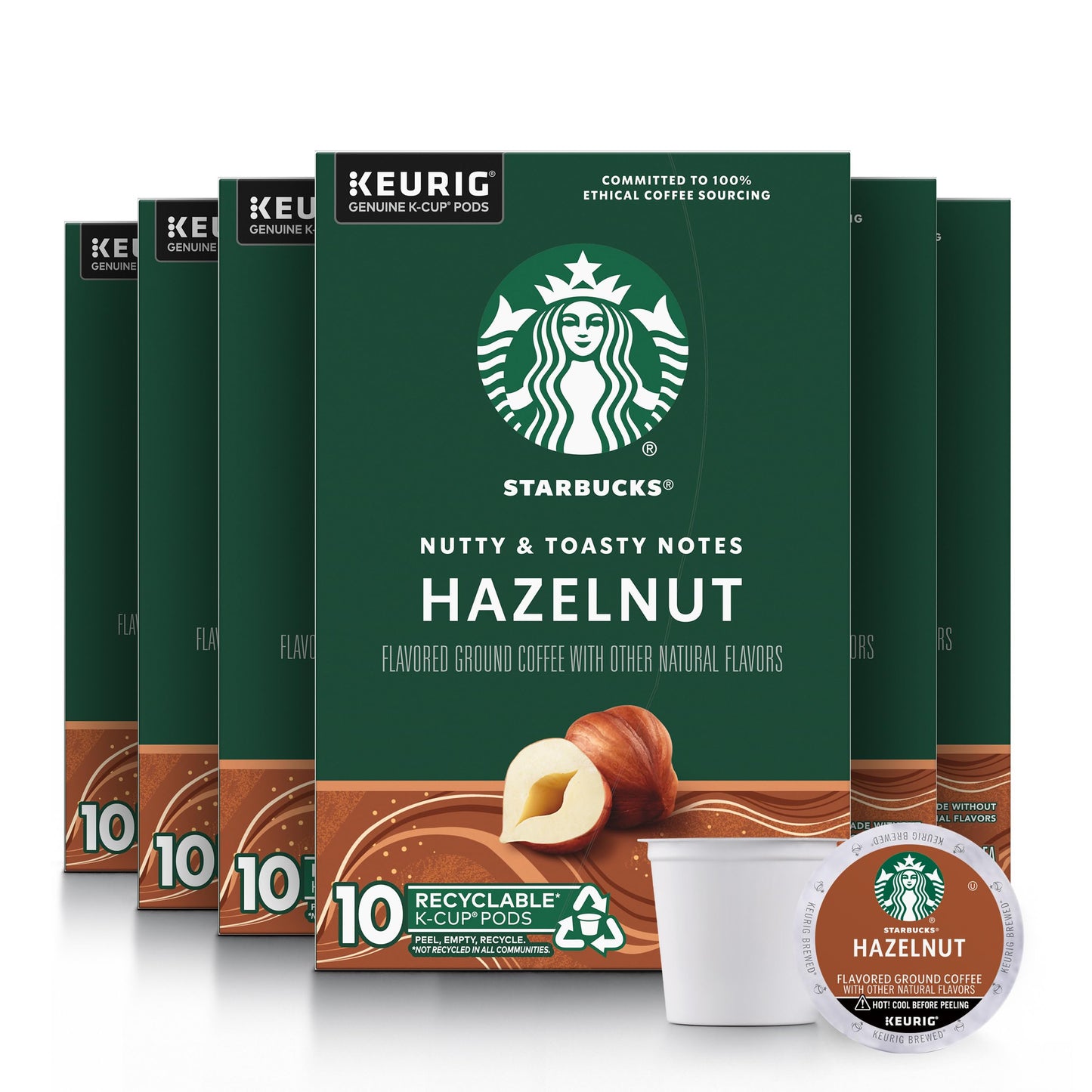 Starbucks K-Cup Coffee Pods, Hazelnut Flavored Coffee, Naturally Flavored, 100% Arabica, 6 Boxes (60 Pods Total)