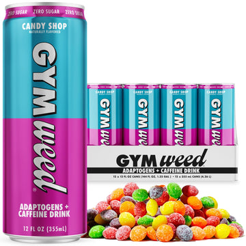 GYM WEED Athletic Focus Drink with KSM-66 Ashwagandha, Lions Mane, 200mg Green Tea Caffeine, Brain Candy Flavor, 12 Pack