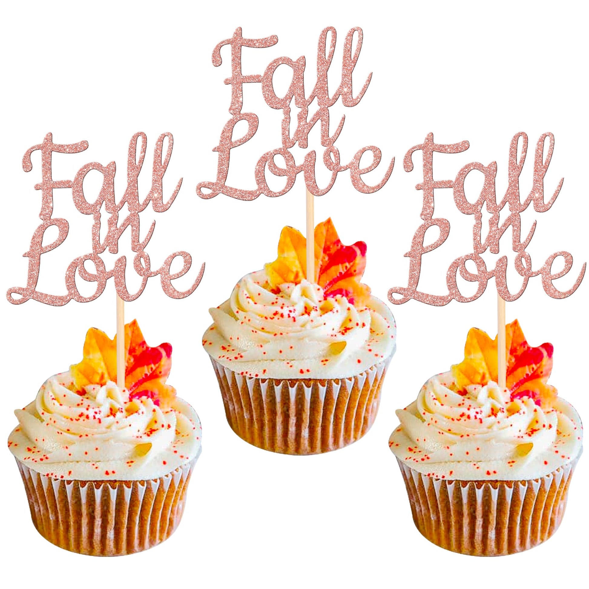 24 Pcs Fall In Love Cupcake Toppers Glitter Bridal Shower Cake Picks Decorations For Wedding Engagement Anniversary Birthday Par