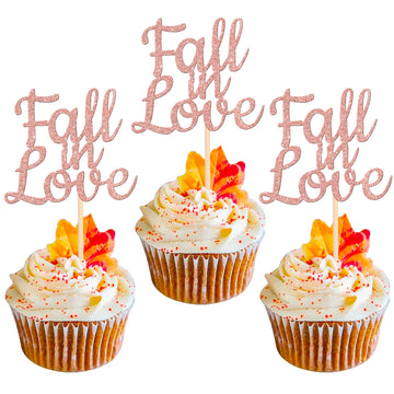 24 Pcs Fall In Love Cupcake Toppers Glitter Bridal Shower Cake Picks Decorations For Wedding Engagement Anniversary Birthday Par