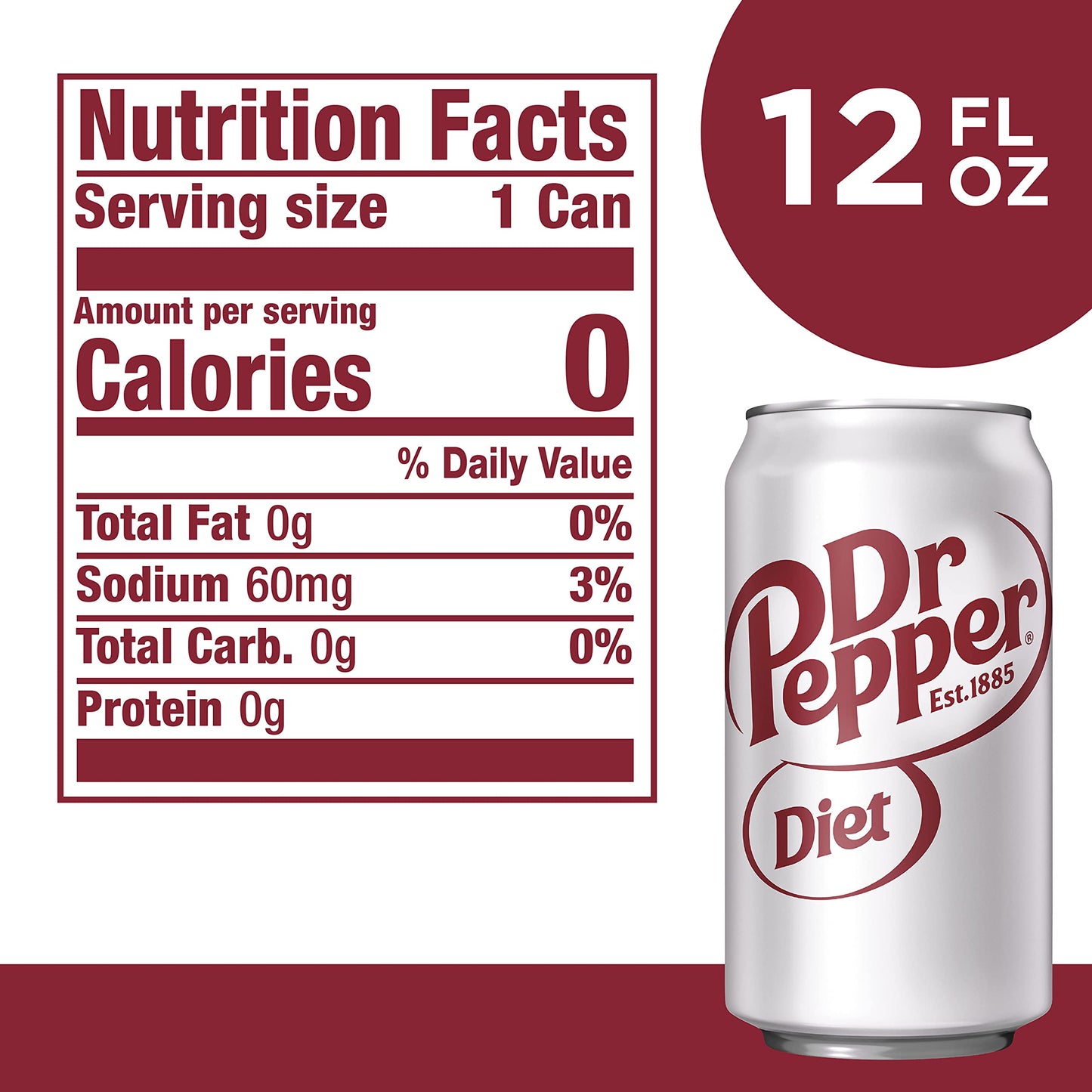Diet Dr Pepper Soda, 12 Fl Oz Cans, 12 Pack