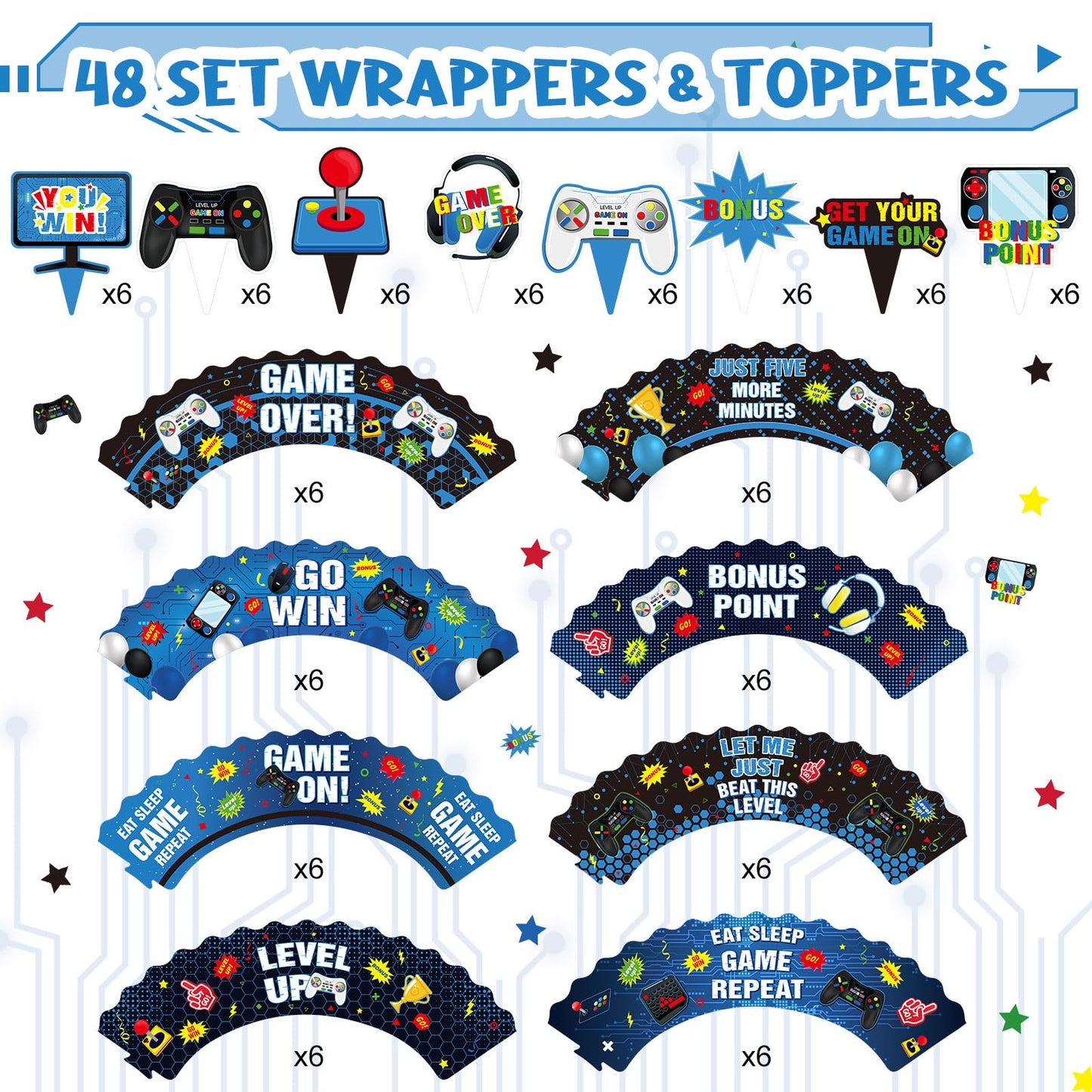Nuenen 96 Pcs Video Game Cupcake Decoration Game Themed Cupcake Toppers And Wrappers Gamer Birthday Cupcake Picks Game On Cupcak
