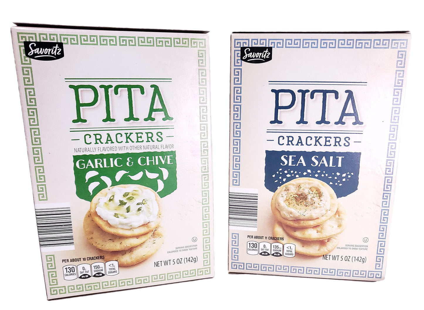 Savoritz PITA Crackers Sea Salt and Garlic & Chive 5oz 142g (Two Boxes)