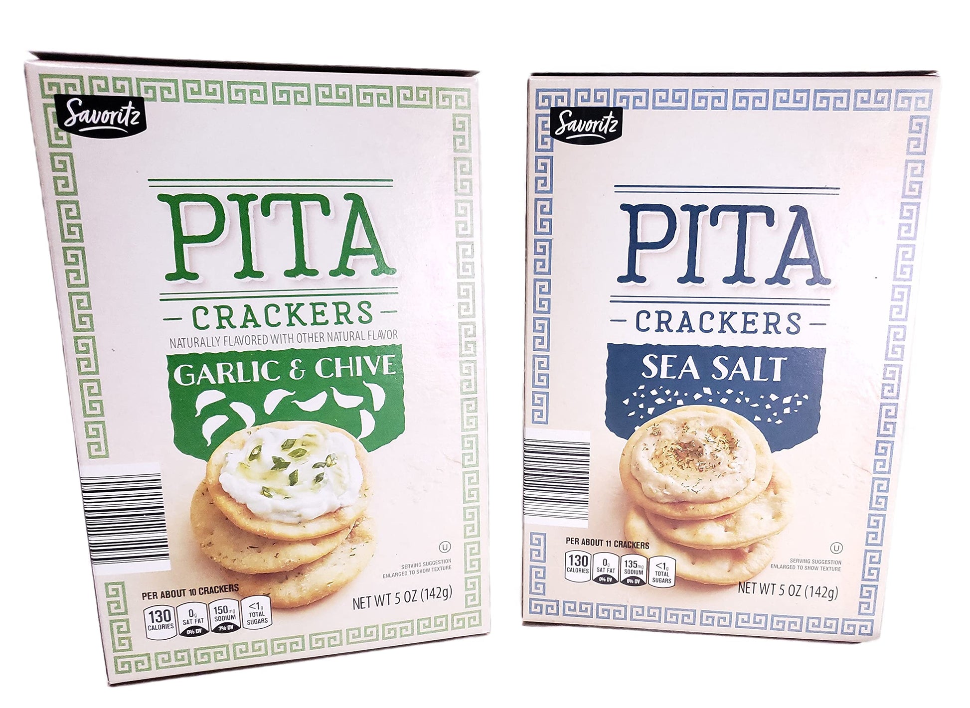Savoritz PITA Crackers Sea Salt and Garlic & Chive 5oz 142g (Two Boxes)