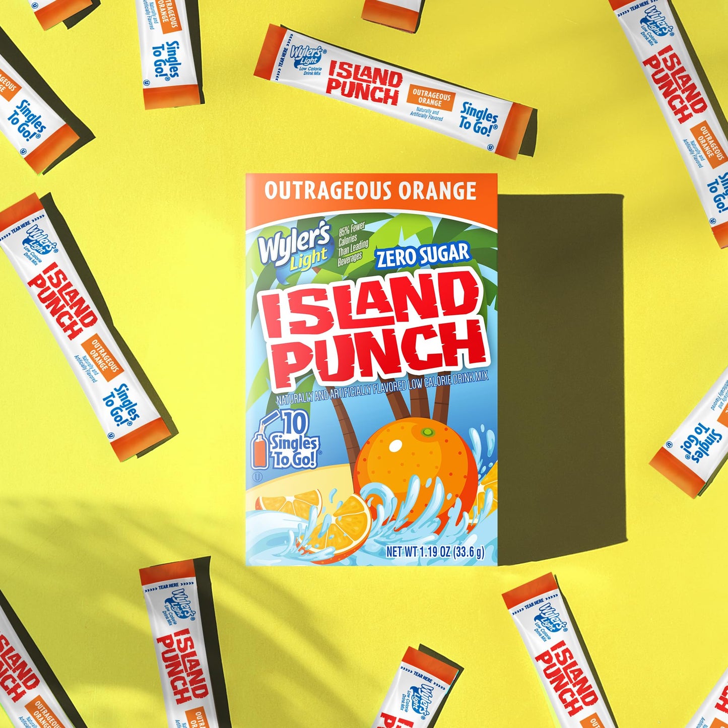Wylers Light Island Punch Drink Mix, Outrageous Orange, 10 Count, Pack of 12, 120 Single Servings