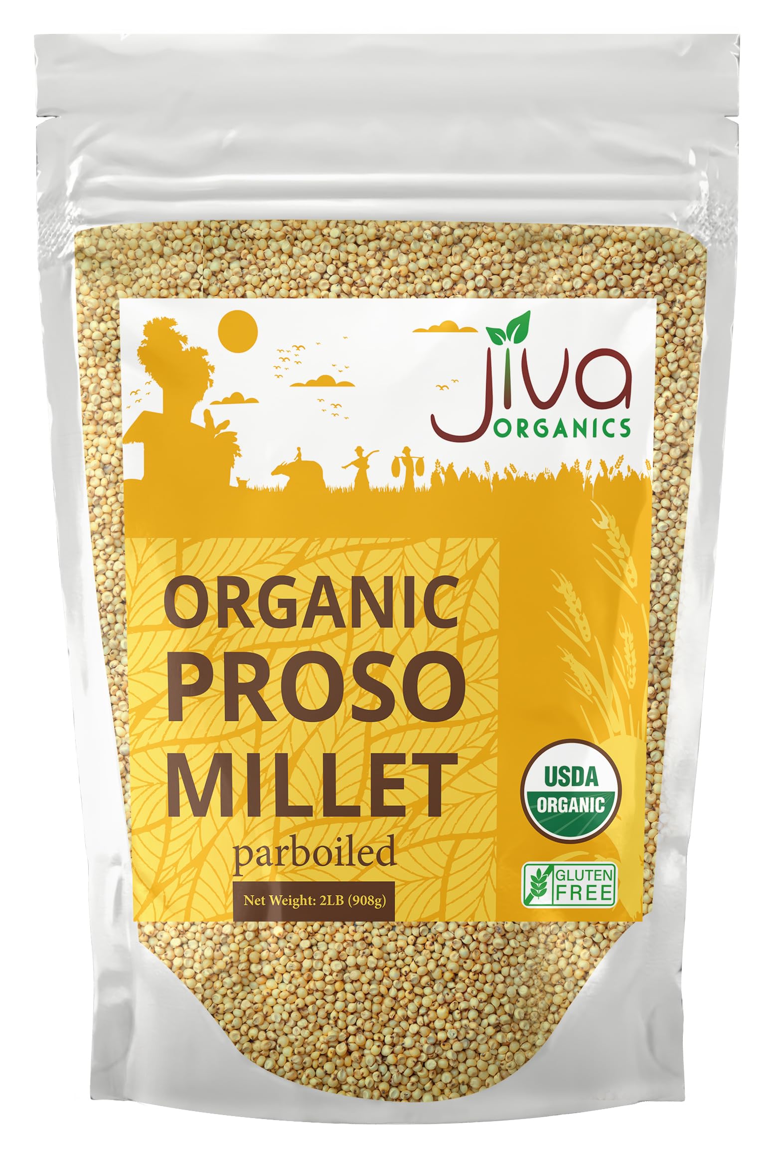 Jiva Organics Proso Millet 2 LB Bag | Whole Grain, Gluten-Free & Organic | High Protein & Fiber-Rich Superfood for Indian Cookin
