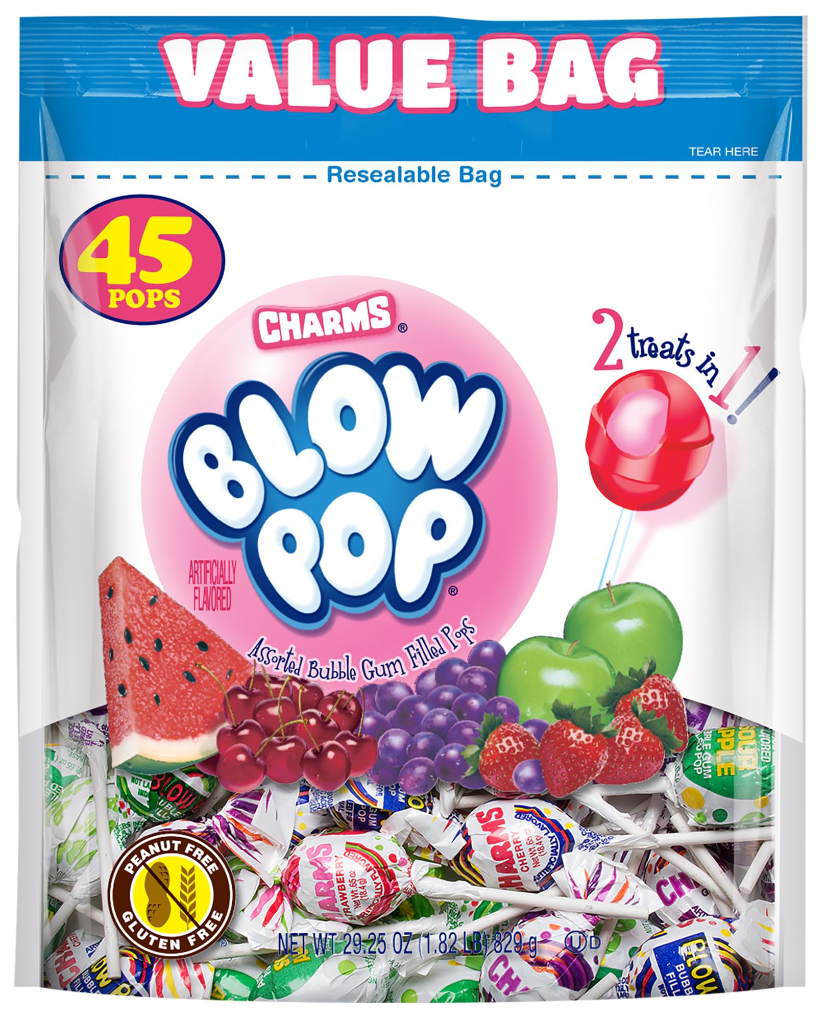 Tootsie Roll Charms Blow Pop Lollipops - Assorted Flavors, Peanut Free - 45 Count (29.25 oz)