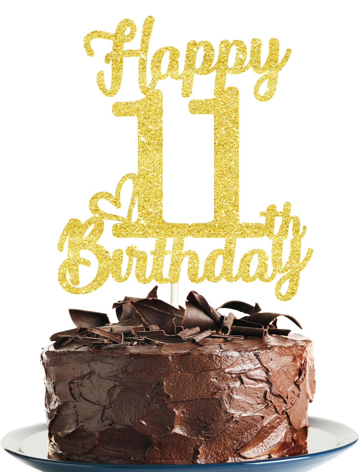 11Th Birthday Cake Topper - Double Sided Gold Glitter, Happy 11Th Birthday Cake Decorations For Girls,11 Cake Topper For Girls,