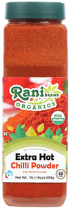 Rani Organic Extra Hot Chilli Powder (Hot Mirchi Ground) 16oz (1lb) 454g PET Jar ~ All Natural | Vegan | Gluten Friendly | NON-G