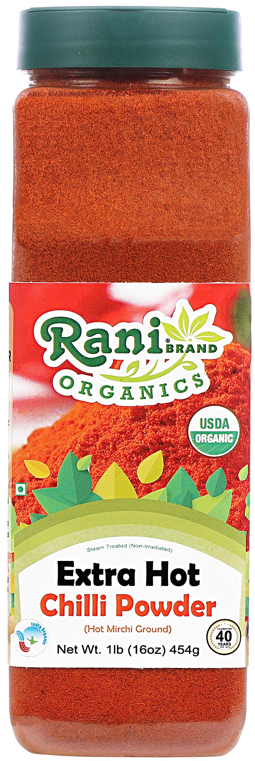 Rani Organic Extra Hot Chilli Powder (Hot Mirchi Ground) 16oz (1lb) 454g PET Jar ~ All Natural | Vegan | Gluten Friendly | NON-G