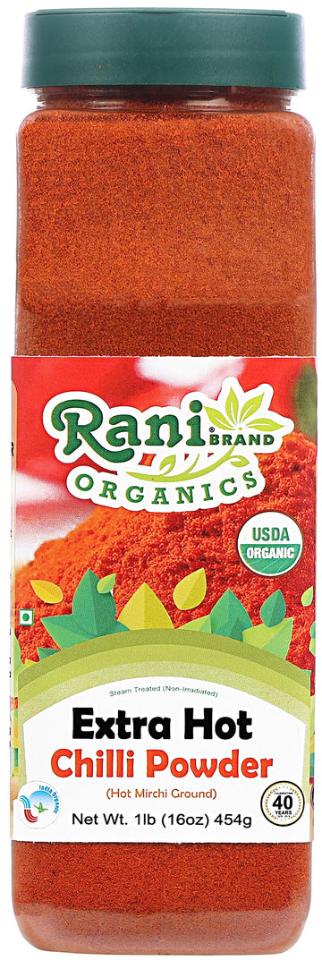 Rani Organic Extra Hot Chilli Powder (Hot Mirchi Ground) 16oz (1lb) 454g PET Jar ~ All Natural | Vegan | Gluten Friendly | NON-G