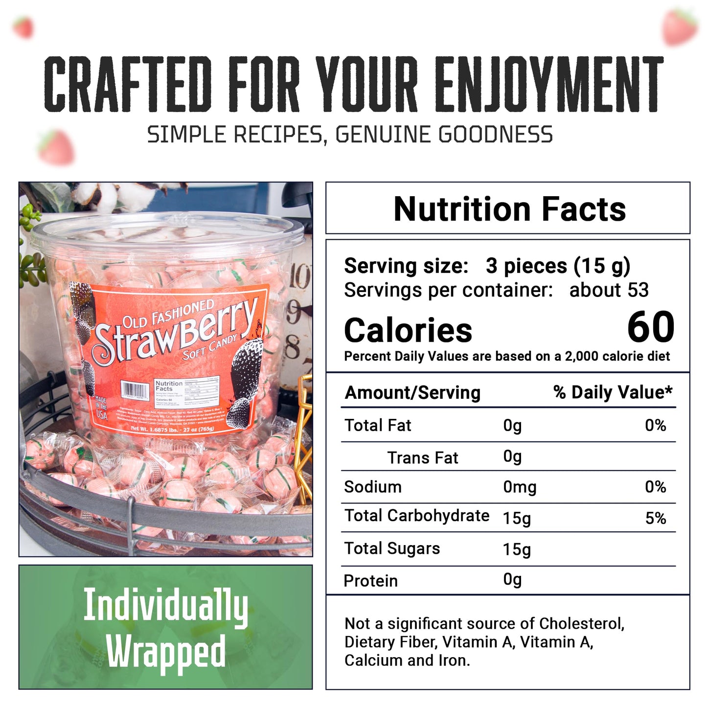 Stewart Old Fashioned Strawberry Flavored Pure Sugar Candy Puff Balls - Individually Wrapped Candy Snack, Fat-Free, Cholesterol-