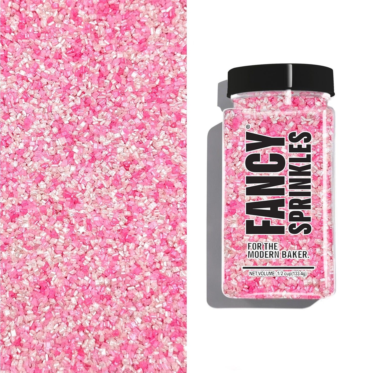 Fancy Sprinkles Fairy Floss Cotton Candy Flavored Sugar Crystals with Edible Glitter Stars, 0.5c, Pink