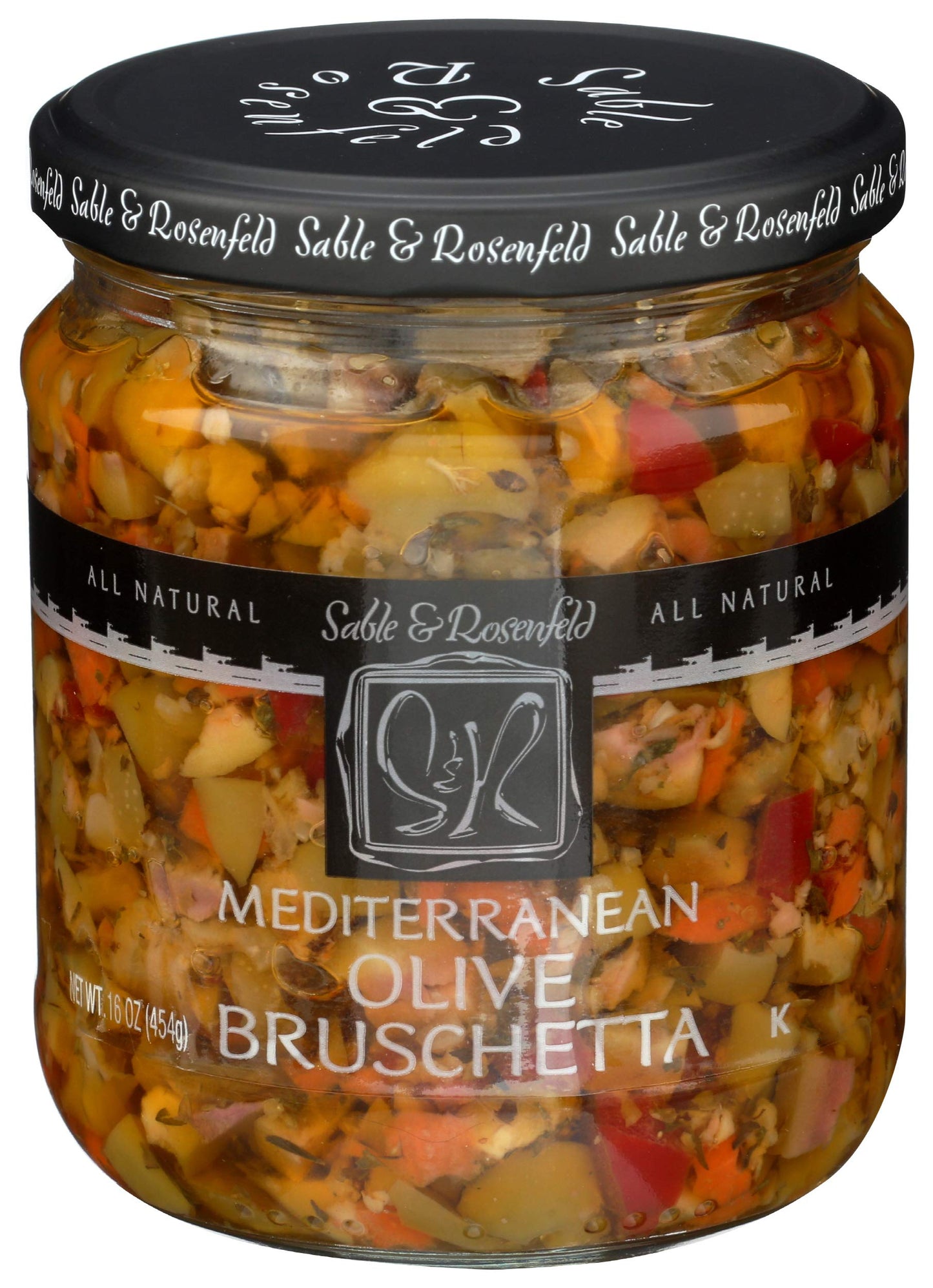 Mediterranean Olive Bruschetta - Gluten-Free Green Olive Sandwich Spread With Olive Oil For Muffuletta, Sandwiches, Dips, Crackers, Salads, & Appetizers, Kosher - Sable & Rosenfeld - 16 Oz (Pack 1)