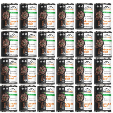 MOUNTAIN ESSENTIALS Ground Beef Canned Meat, Fully Cooked, Pack of 24, 14 Oz Each, 5 Years Shelf Life, Made in USA