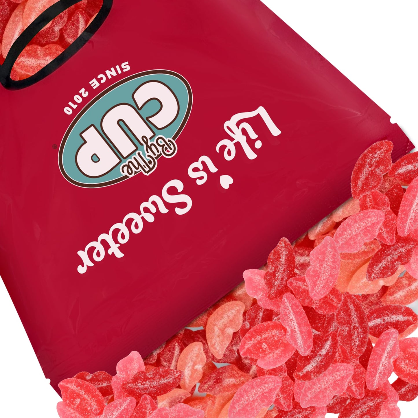 By The Cup Gummy Lips Candy, Sour Pucker-up, 4 lb Bulk Bag, Assorted Pink and Red