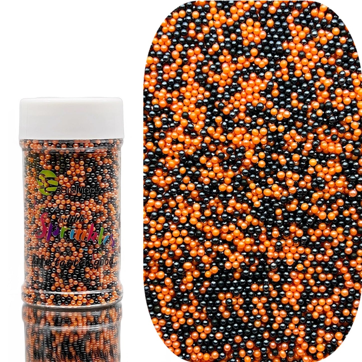 SE Si&Moos Black and Orange Sprinkles Orange and Black Nonpareils Edible Pearls for Cake Decorating Small Pearl Sprinkles Hallow