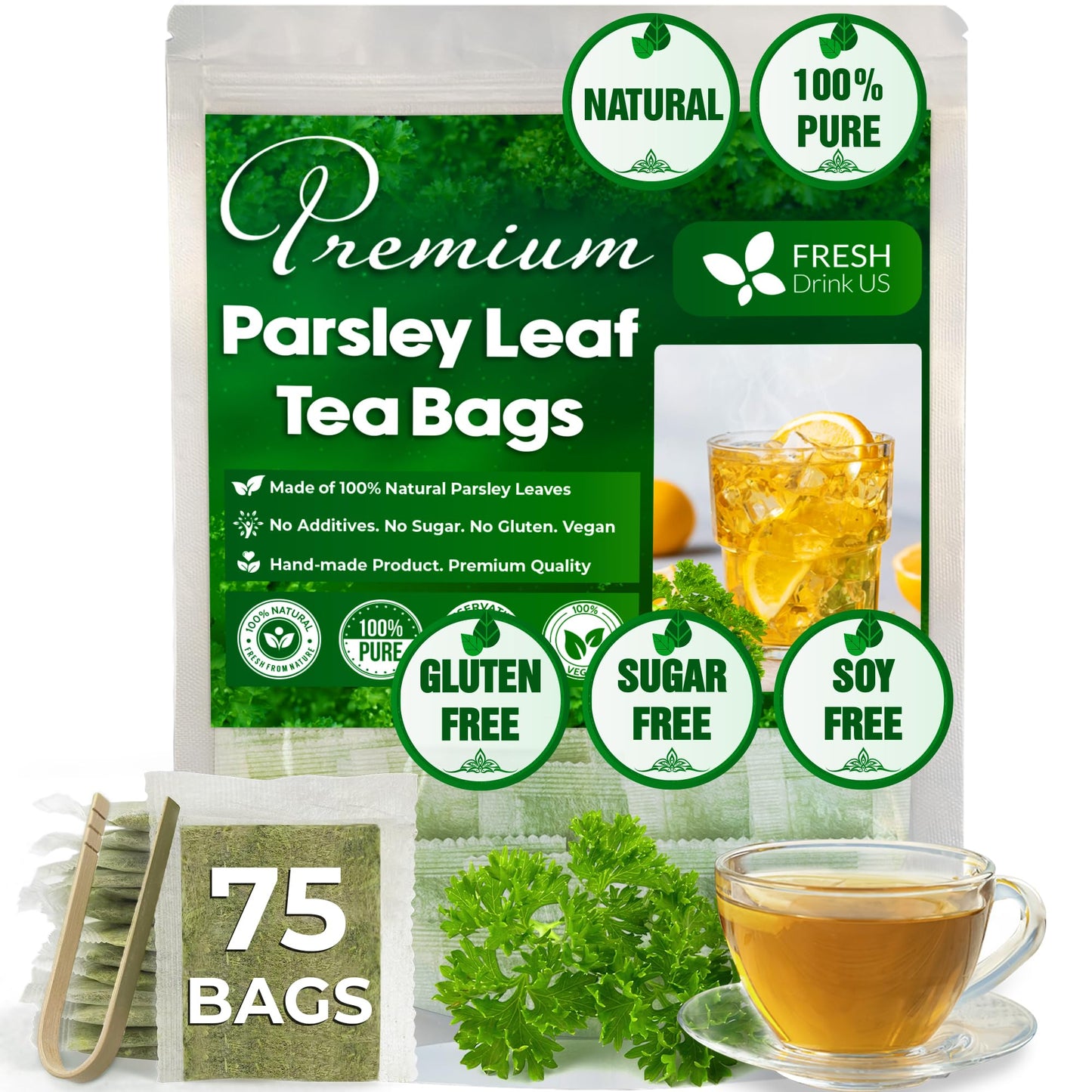 FRESHDRINKUS Parsley Leaf Tea Bags, 100% Natural, Vegan, 75 Count