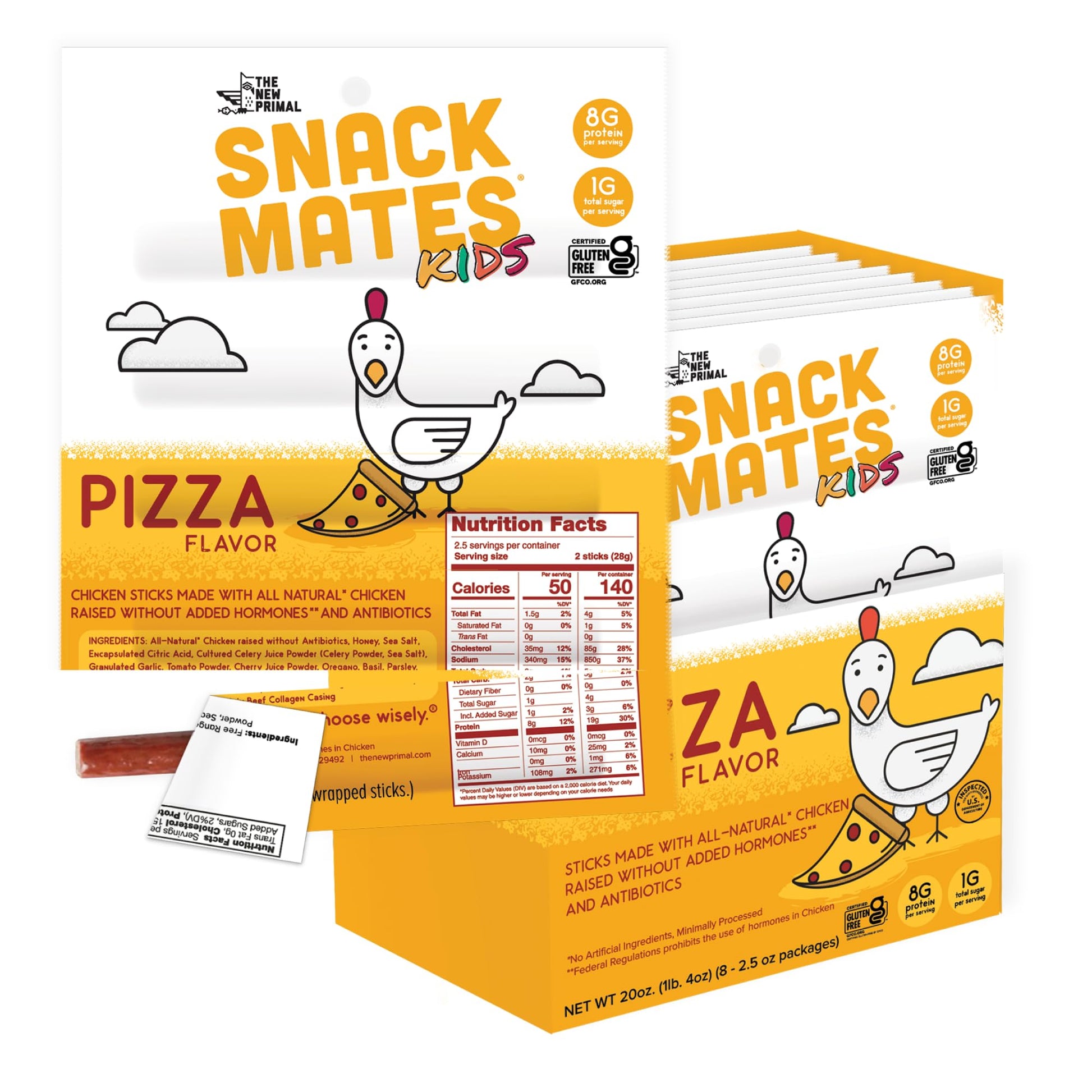 The New Primal Snack Mates Meat Sticks, Gluten Free, Low Sugar, High Protein, 40 Count, Pizza Flavor, Model 5007-9