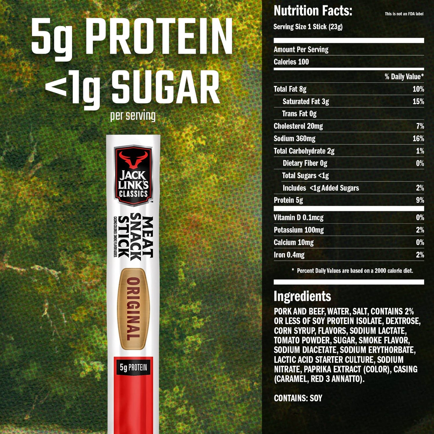 Jack Link'S Beef Sticks, Original - Protein Snack, Meat Stick With 5G Of Protein, Made With 100% Beef - 0.8 Oz. (Pack Of 20)