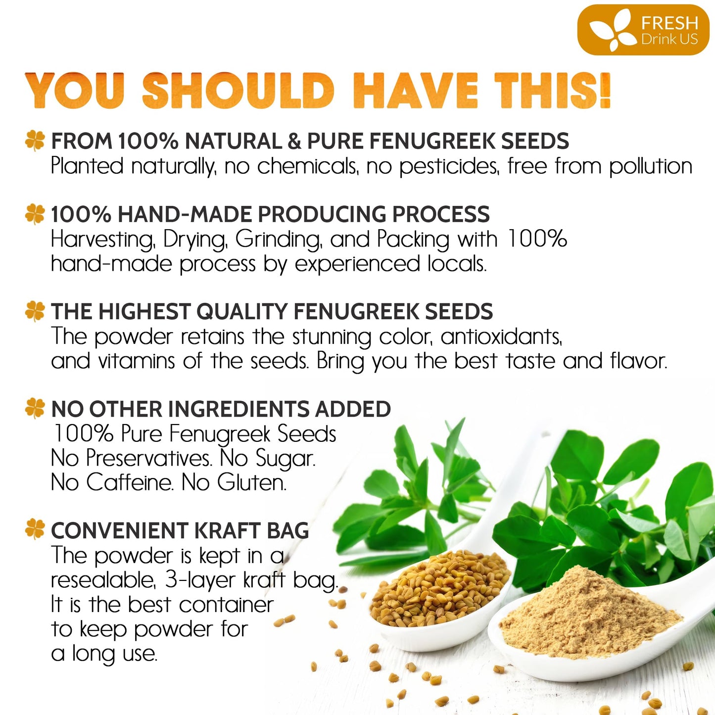 FRESHDRINKUS Fenugreek Powder, 100% Natural, 16oz, Vegan, No Additives, Gluten-Free