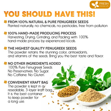 FRESHDRINKUS Fenugreek Powder, 100% Natural, 16oz, Vegan, No Additives, Gluten-Free