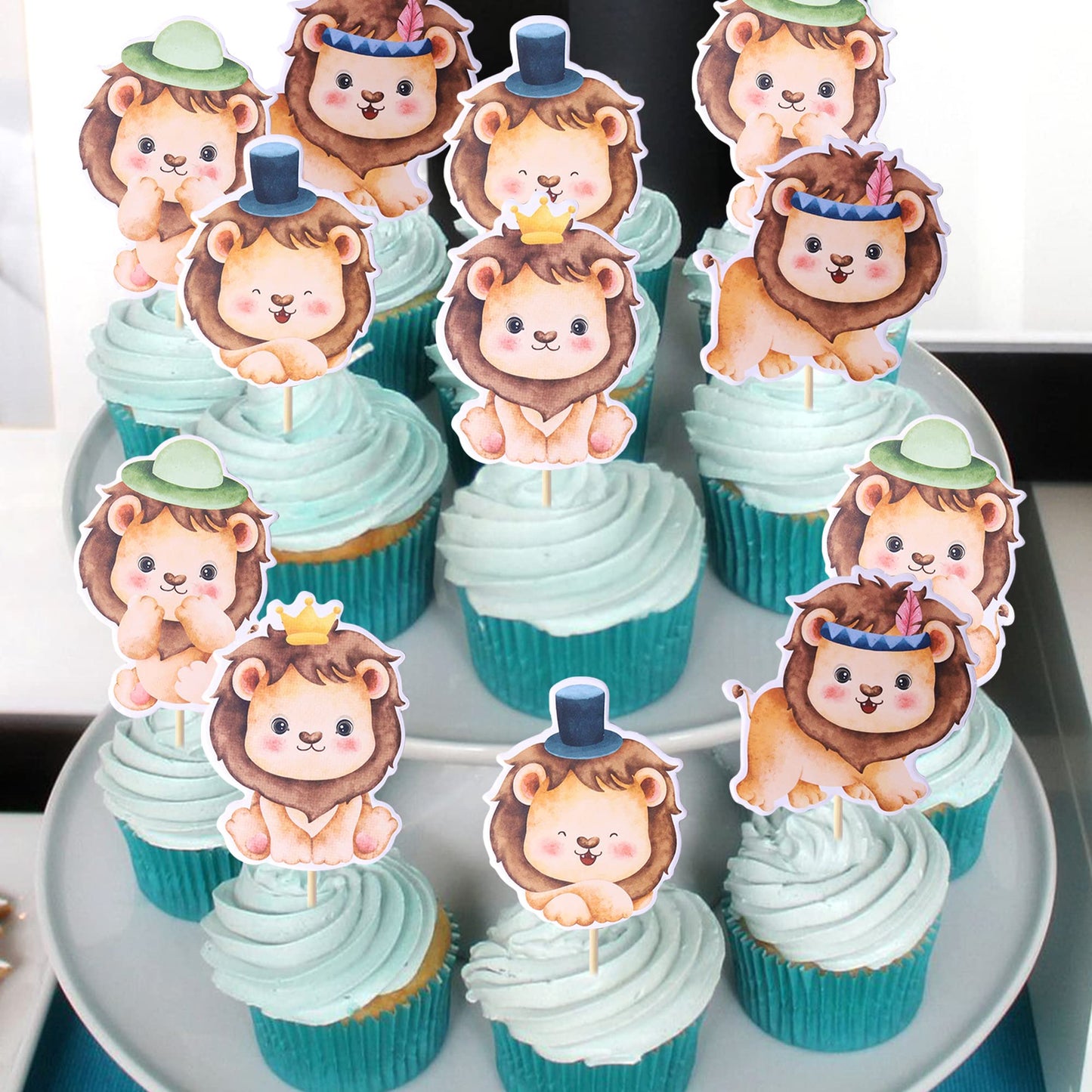 Rssta i Lion Cupcake Toppers - 24 Pack, Jungle Safari Cake Decorations, Paper, Design 8