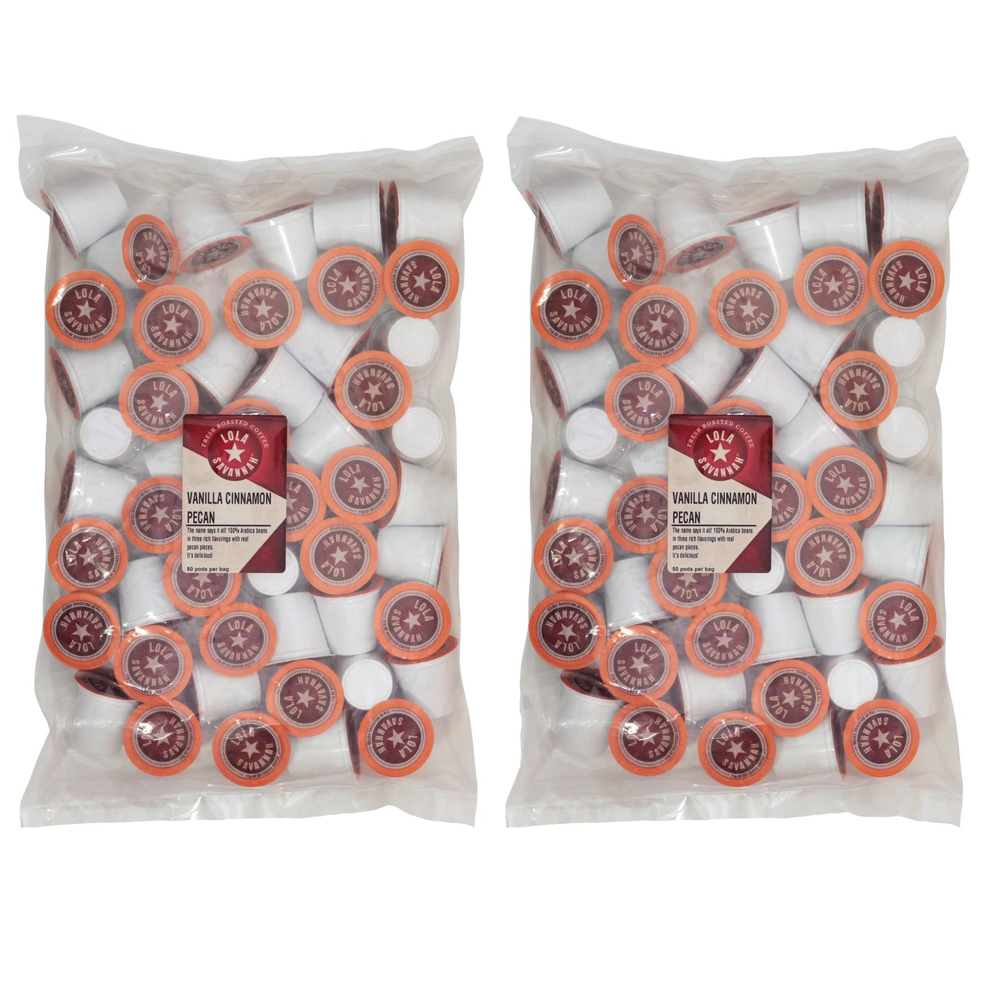 Lola Savannah Vanilla Cinnamon Pecan Caffeinated Coffee Pods Flavored Coffee in Pod Shaped Containers, 100 Count