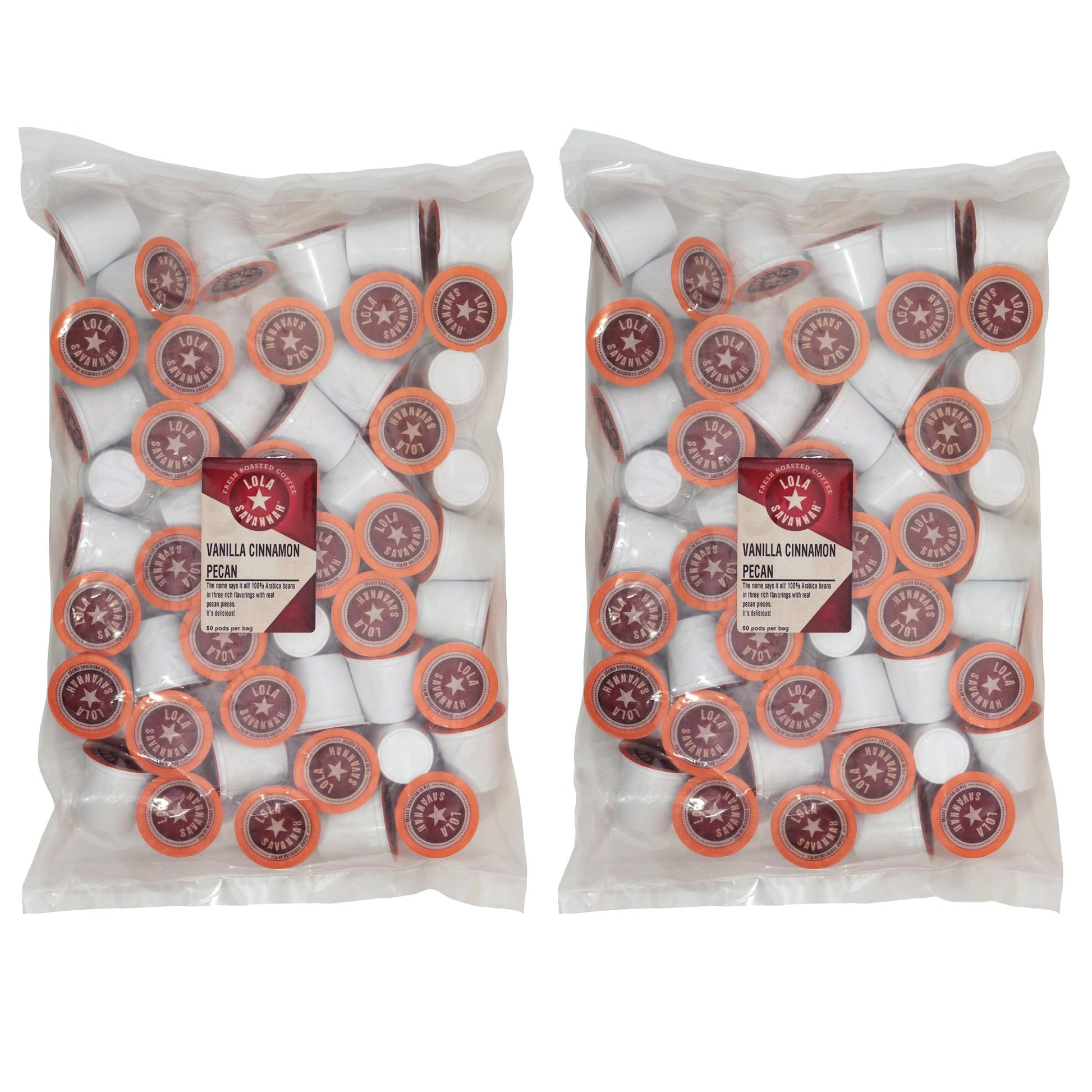 Lola Savannah Vanilla Cinnamon Pecan Caffeinated Coffee Pods Flavored Coffee in Pod Shaped Containers, 100 Count