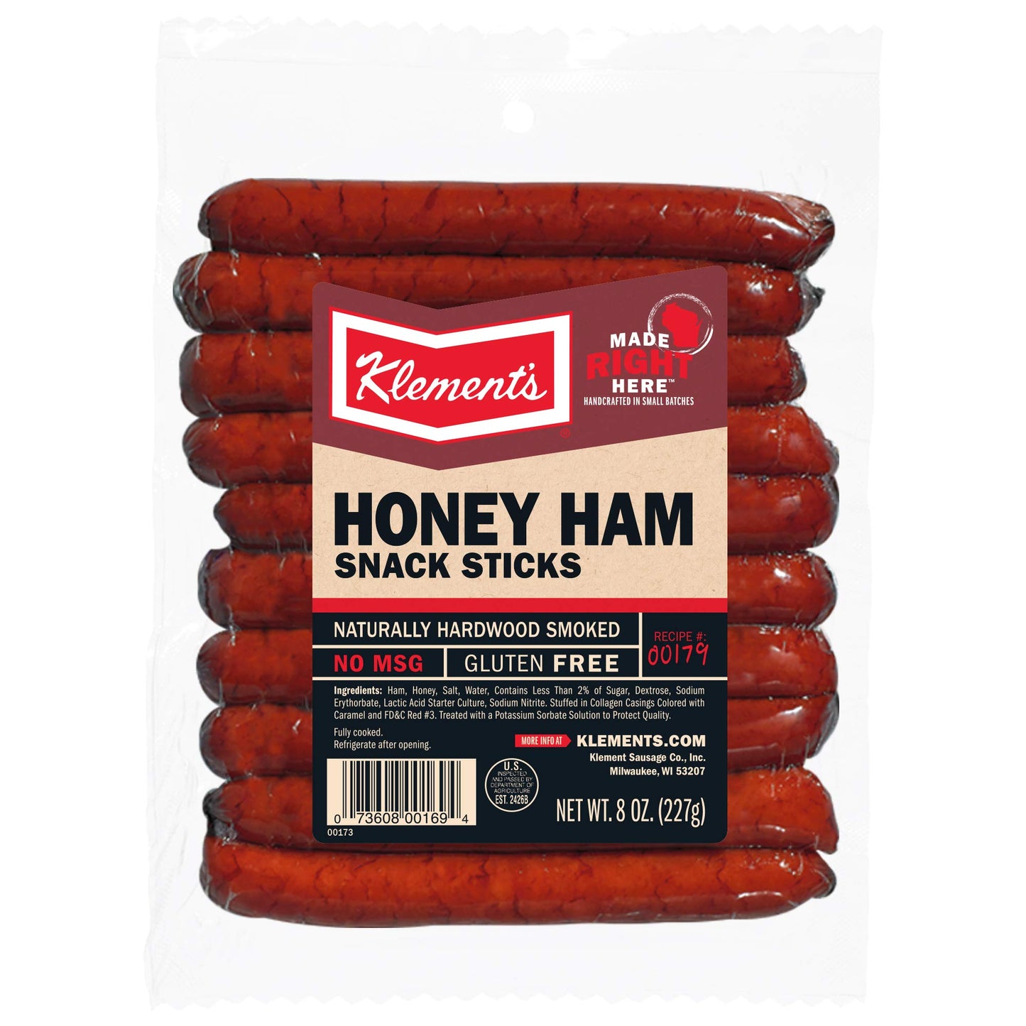 Klements Ham Sticks, Honey Flavor, 8 Ounce - Savory Snack for On-the-Go