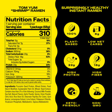 Immi Tom Yum ''Shrimp'' Ramen, 100% Plant Based, Keto Friendly, Low Carb, High Protein, Packaged Noodle Meal Kit, Ready To Eat,
