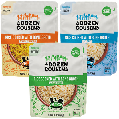 A Dozen Cousins Instant Minute Rice Variety Pack (6 Pack, 3 Each), Sea Salt, Classic, Spanish, Microwave Ready to Eat Meals, Lon