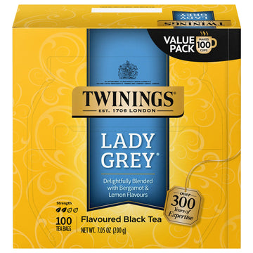 Twinings Lady Grey Black Tea Individually Wrapped Bags, 100 Count (Pack Of 1), Orange & Lemon Peel With A Hint Of Bergamot, Fres