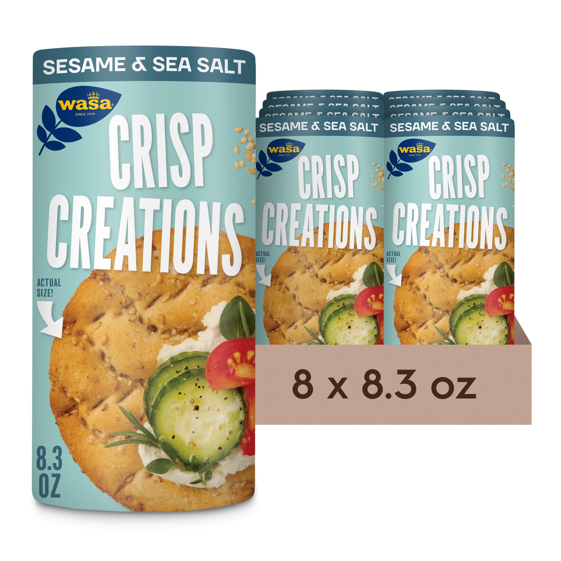 Wasa Sesame and Sea Salt Crackers, 8.3 oz (Pack of 8), Large Round Toppable, Oven Baked, Hearty Crunch
