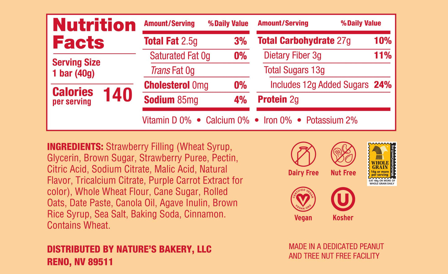 Natures Bakery Oatmeal Crumble Bars, Strawberry, 6-6 Count Boxes (36 Bars), Vegan Snacks, Non-GMO