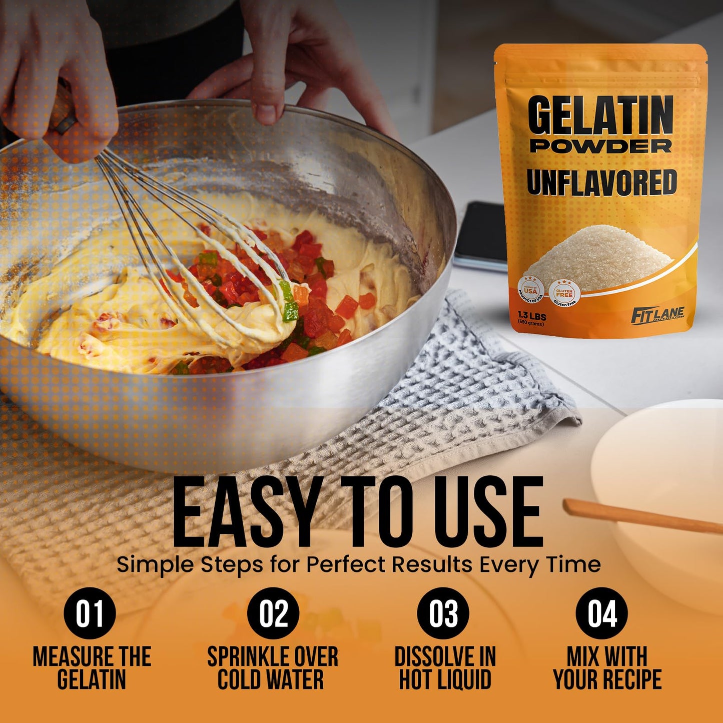 Gelatin Powder Unflavored 1.3 lbs Bulk Bag - Gelatina Sin Sabor en Polvo - Product of USA - Perfect for Desserts  Baking & Cooking - Supports Hair  Skin & Nails