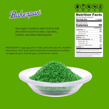 Bakerpan Sugar Sprinkles For Baking - 7 Ounce Leaf Green Decorating Sugar Crystals For Cookies, Cake Pops, Ice Cream (Made In Us