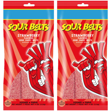 Snacktery Red Strawberry Sour Belts - Vibrant & Tangy Strawberry Sour Strips - Non GMO, Vegan & Kosher Strawberry Belts Candy - 